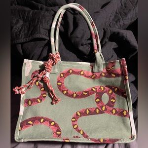 Vince Camuto Alula Coiled Snake Print Tote, Canvas - NWT